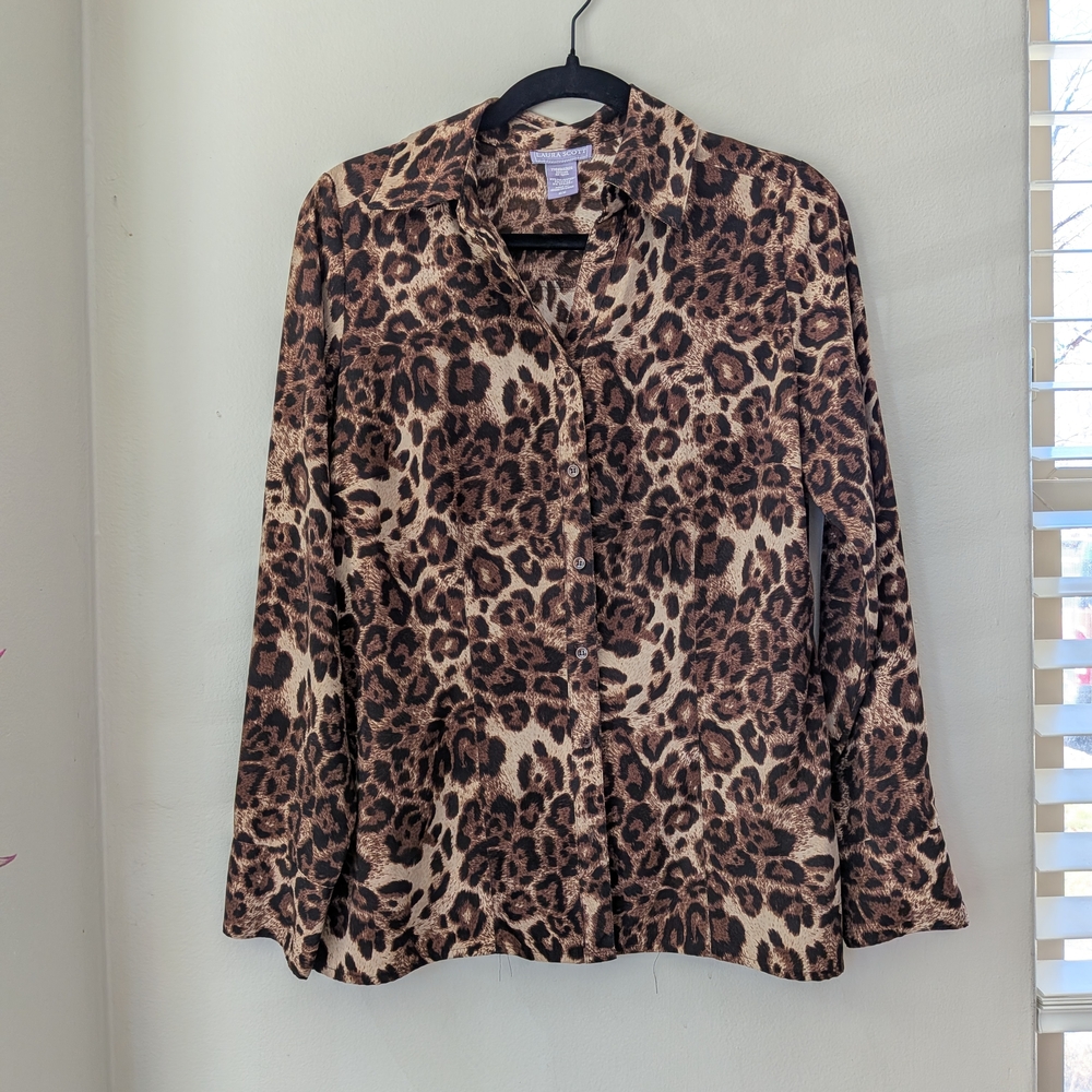 Laura Scott Button Down | Leopard Print Brown Tan… - image 1
